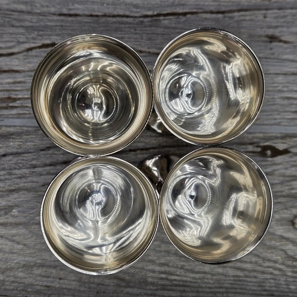 Roma SL Madrid Spain Silver Plated Cordial Goblets Set of 4 Grapevine Stem 3.5